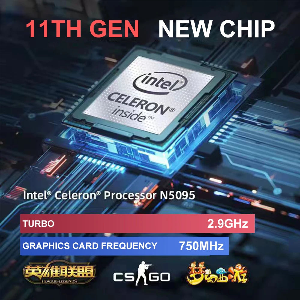 QMDZ Narrow Border 15.6-Inch IPS Screen 16GB RAM 256GB 1TB SSD Celeron N5095 Business Netbook Windows 10 11 Gaming Laptop