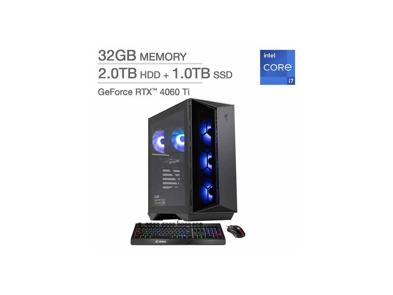 Used Gaming Desktop Aegis R 13NUD-461US Intel Core I7-13700F 32GB DDR5 2TB HDD 1 TB Pcie SSD Geforce RTX 4060 Ti Windows 11 Home 64-Bit