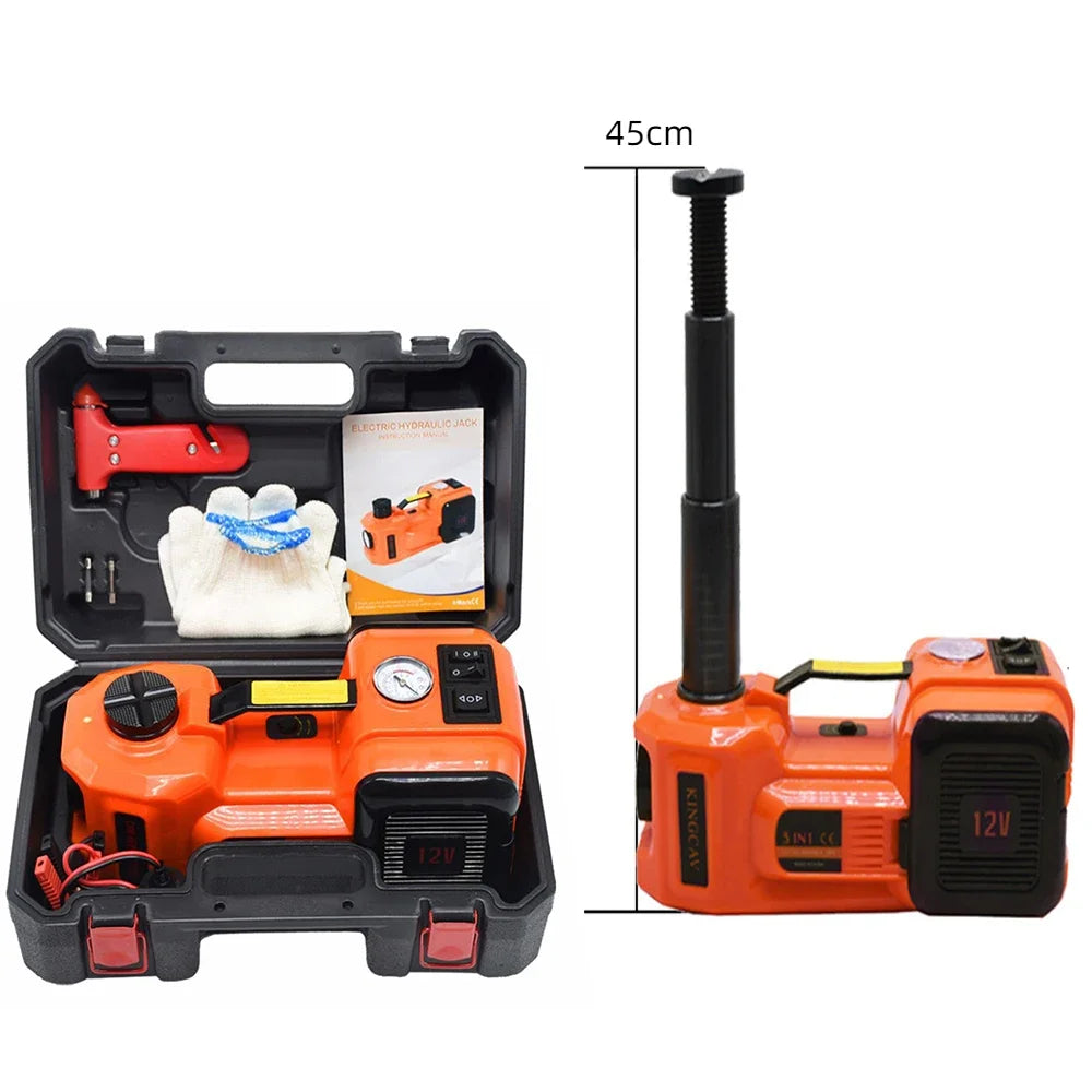 12V 5Ton Electric Car Hydraulic Jack with Tire Inflator Pump and LED Flashlight 3 in 1 Lift Jacks with Safe Hammer Tools for Car