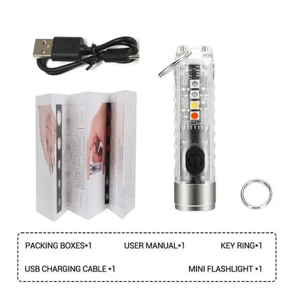 Mini Keychain Flashlight Type-C Fast Charging IP66 Waterproof Torch Lamp with Magnet Multifunction Warning Camping Flashlight