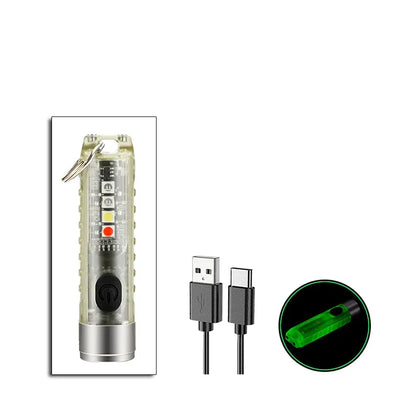 Mini Keychain Flashlight Type-C Fast Charging IP66 Waterproof Torch Lamp with Magnet Multifunction Warning Camping Flashlight