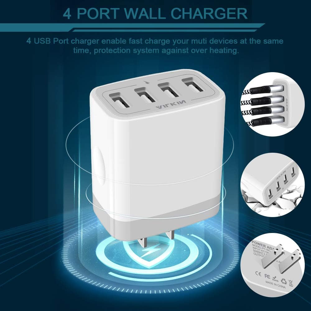 USB Charger Adapter, 2-Pack  4.8A 4-Muti Port Phone Wall Plug Fast Charging Block Box for Iphone 15 14 13 12 Pro Max 11 SE 10 XR XS X 8 7, Samsung Galaxy, Moto, LG, Pixel, Power Cube Base Brick