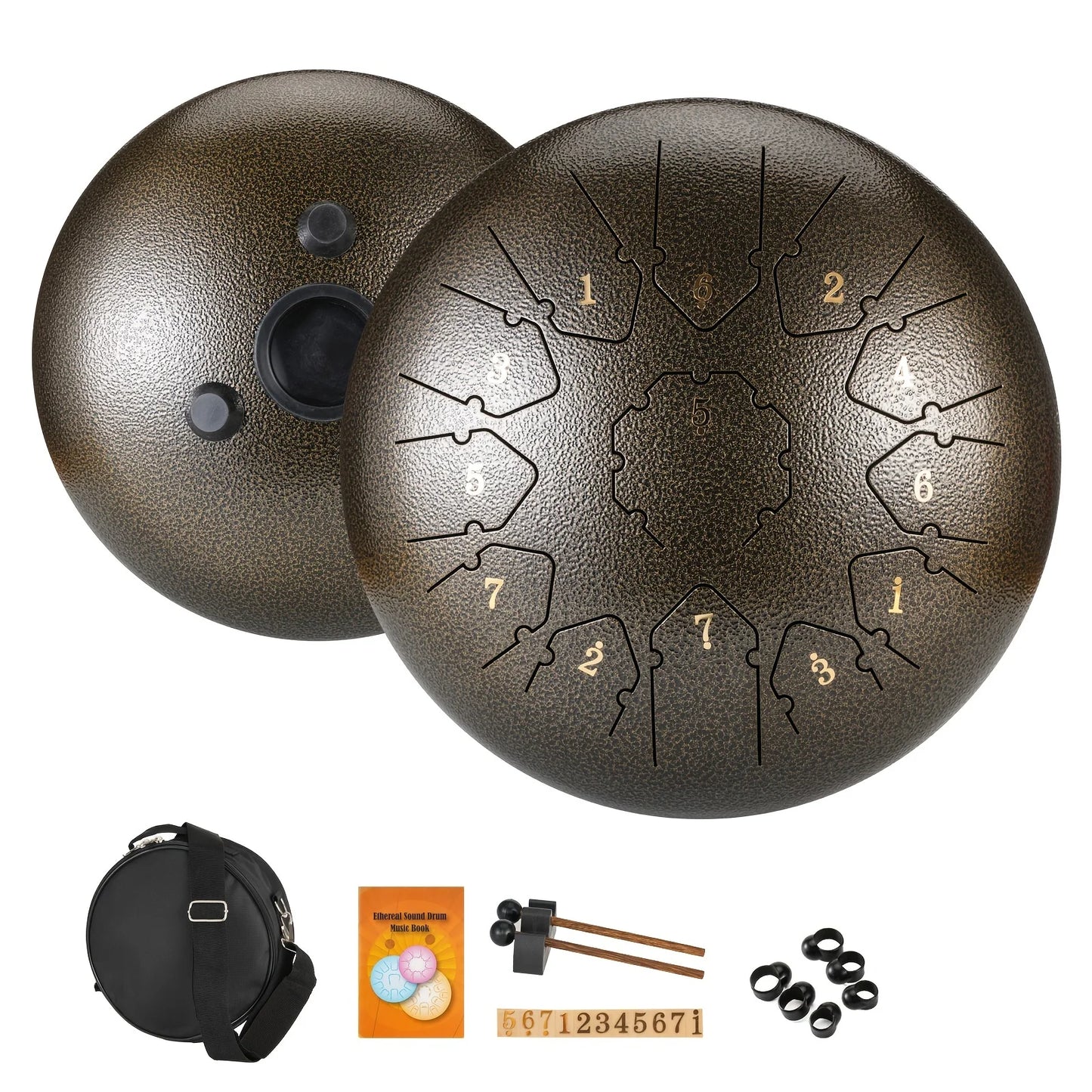 12 Inch 13 Note Steel Tongue Drum C Key Hanplate Percussion Instrument Arrow Shape Hand Pan Drum with Drum Mallets Carry Bag and Music Book,Used for Music Education Concert Spiritual